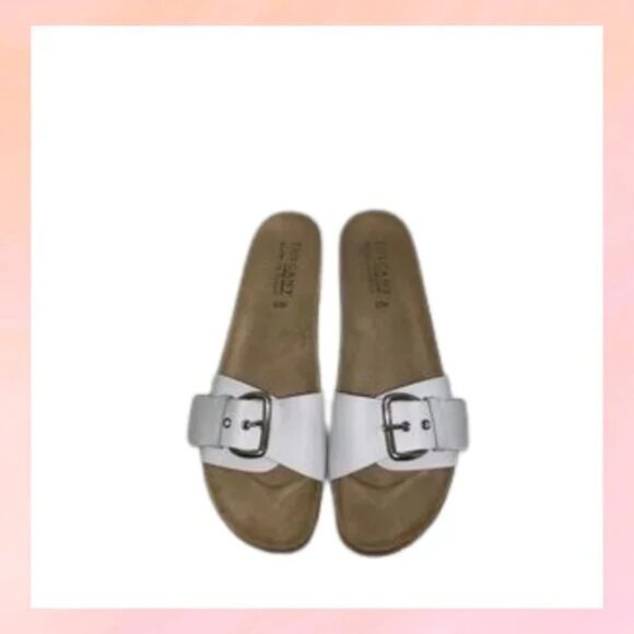 Tuscany by Easy Street 9.5 White Buckle Slide Sandals Cork Footbed - Picture 4 of 4